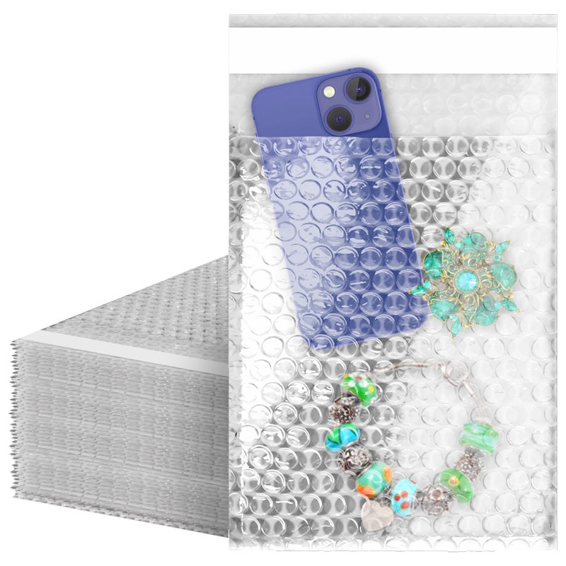 Amiff Shipping Bubble Bag, 4 x 7.5 Inches. 25 Pack Clear Bags for Packaging. Self Seal Bubble Pouches for Packing. Waterproof Polyethylene Storage Moving Bags. Packing Materials for Fragile Items - Image 1